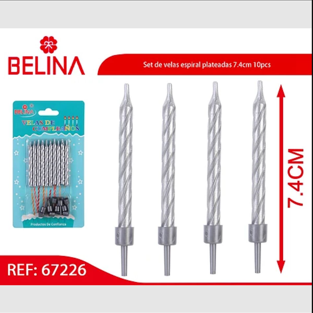 GENERICO - Velas Espiral Plateadas 7 Cm Set 10 Piezas Fiesta
