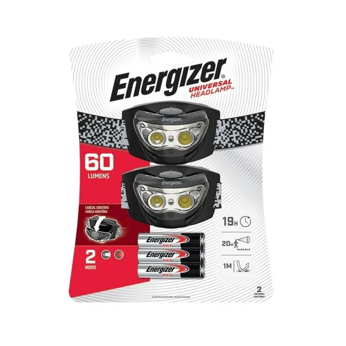 ENERGIZER - Linterna Frontal Energizer 2 Pack Doble Faro 60 Lumenes ENHD32E2W