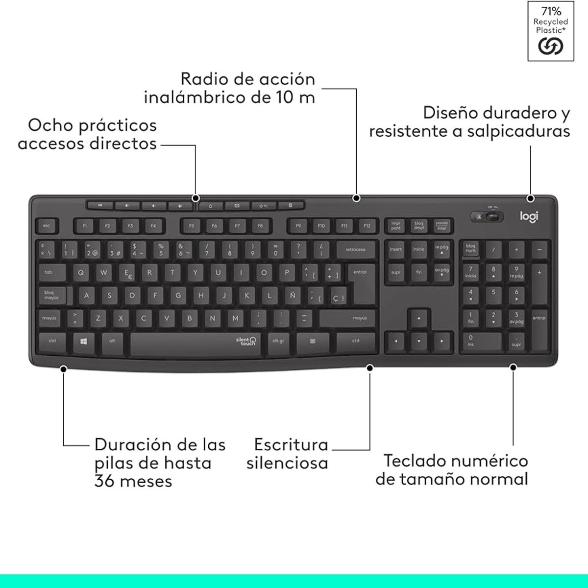 LOGITECH - Set Teclado & Mouse Inalámbrico Logitech MK295 Tecnologia Silent Touch BT 2.4Ghz