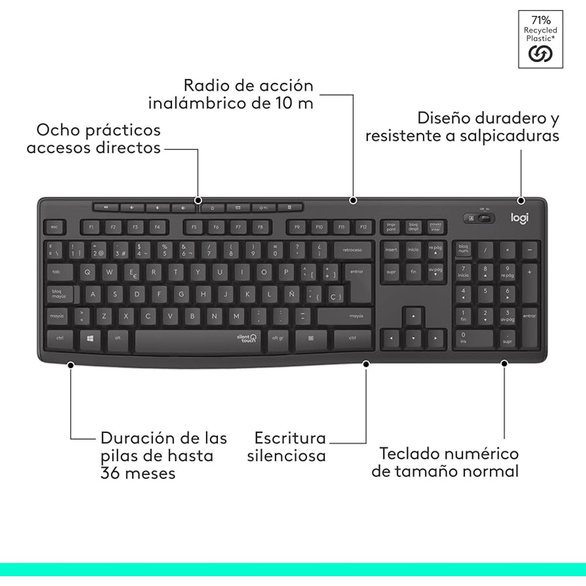 LOGITECH - Set Teclado & Mouse Inalámbrico Logitech MK295 Tecnologia Silent Touch BT 2.4Ghz