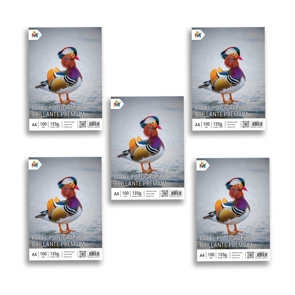 MALIK - Pack x5 Papel Fotográfico A4 135g - 500 Hojas Brillantes