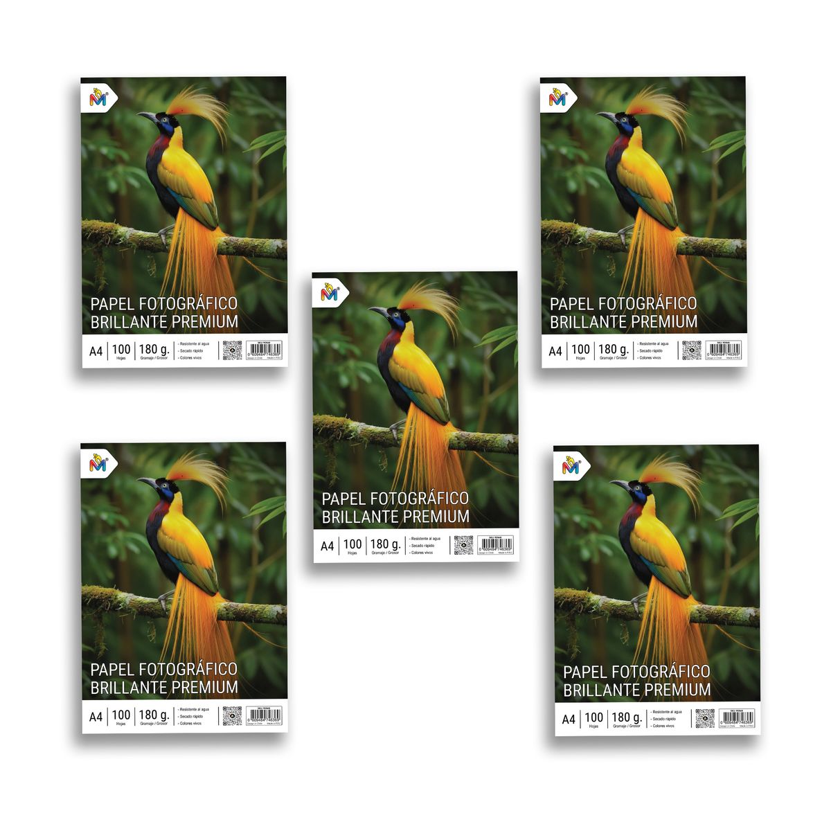 MALIK - Pack x5 Papel Fotográfico A4 180g - 500 Hojas Brillantes