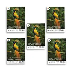 MALIK - Pack 5 Papel Fotográfico A4 180gr Glossy para Impresora