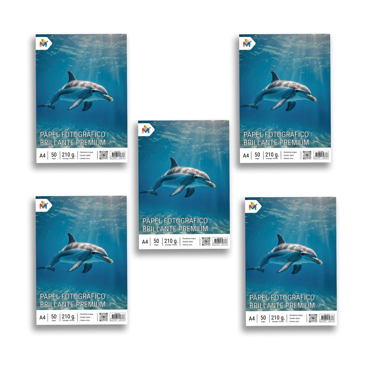 MALIK - Pack x5 Papel Fotográfico A4 210g - 250 Hojas Brillantes