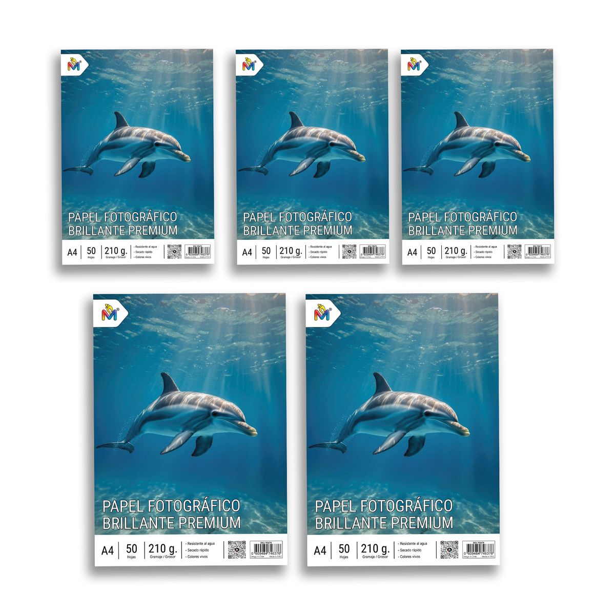 MALIK - Pack 5 Papel Fotográfico A4 210gr - 250 Hojas para Inkjet