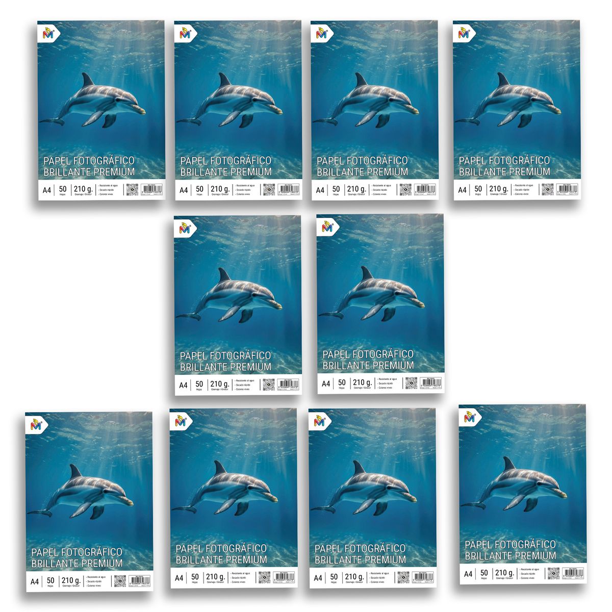 MALIK - Super Pack 10 Papel Fotográfico A4 210gr - 500 Hojas Brillo