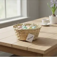 GENERICO - Cesta De Mimbre Redonda Pascua 20x9cm