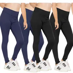 AAYO MODA - Pack De 4 Pantalon Calzas Escolares Niña Azul/Negra – Algodón Suave Tallas 6-16
