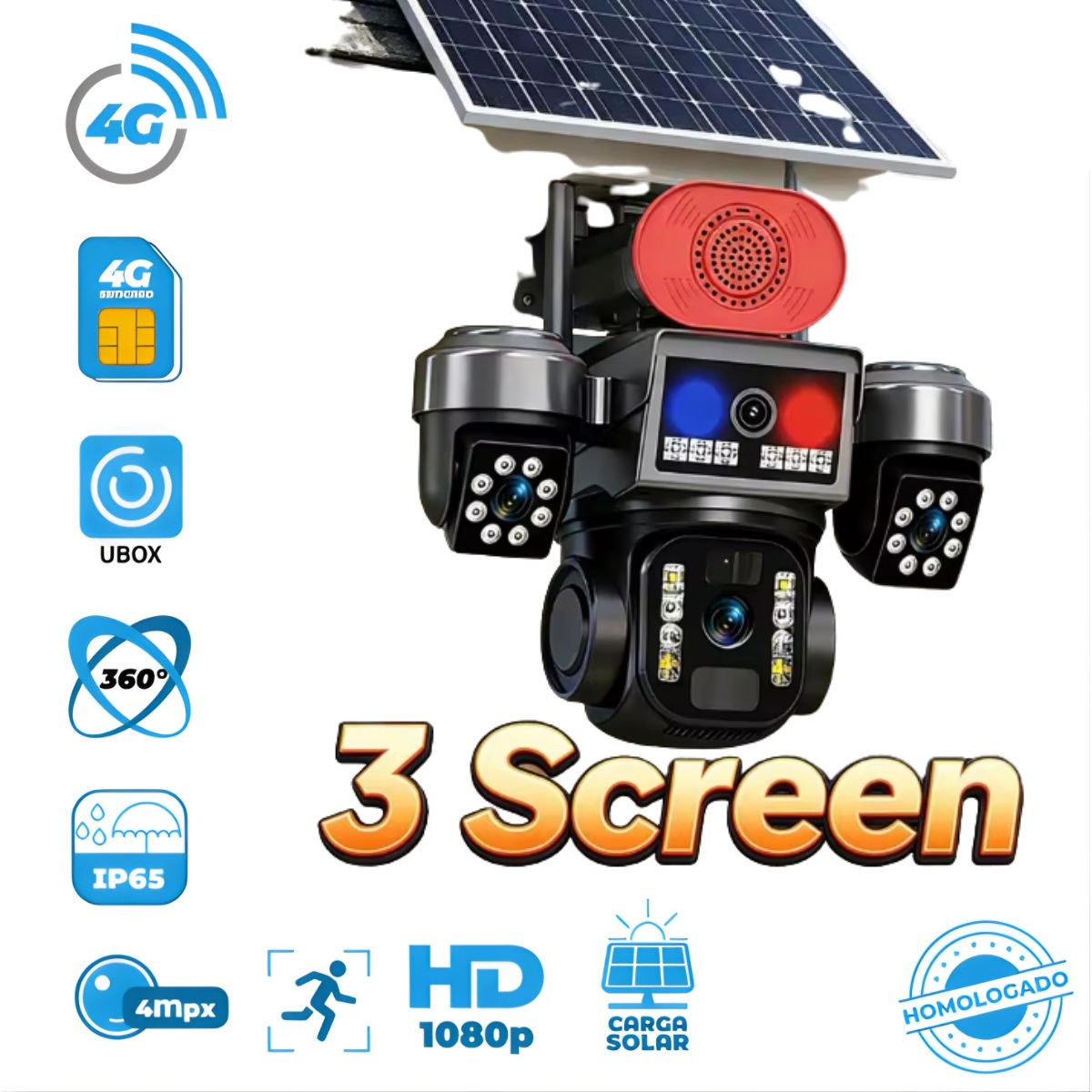 GENERICO - Cámara Solar Triple Lente con chip 4G