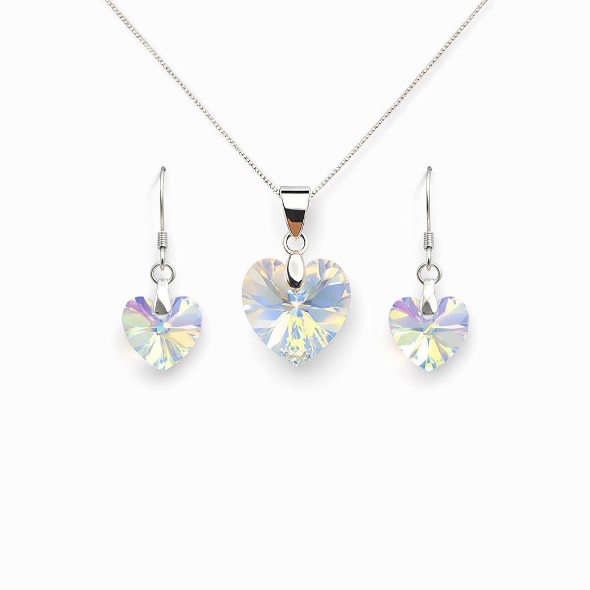 LK LUKSO - Conjunto Collar y Aros Corazón Cristal Austriaco Aurora Boreal Plata 925