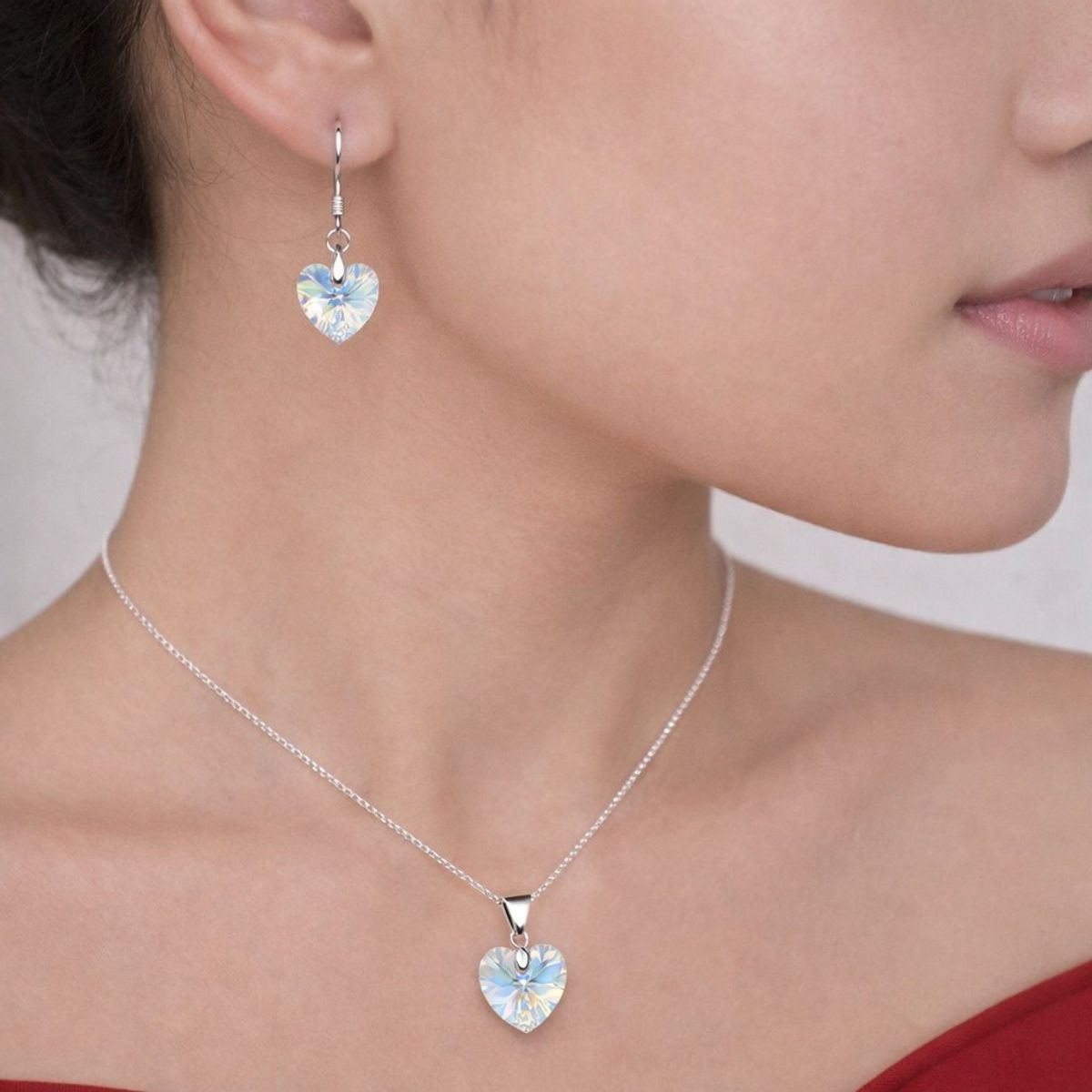 LK LUKSO - Conjunto Collar y Aros Corazón Cristal Austriaco Aurora Boreal Plata 925