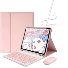 PUREPOWER - Funda con teclado para iPad Mini 7 A17 Pro y iPad Mini 6 con ratón y lápiz - rosa