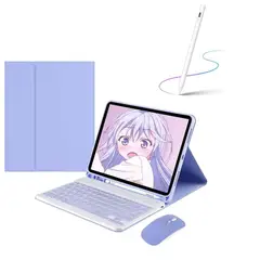 PUREPOWER - Funda con teclado para iPad Mini 7 A17 Pro y iPad Mini 6 con ratón y lápiz - morado