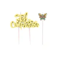 GENERICO - Velas Feliz Cumpleaños Mariposa Color Amarillo Set 2 Piezas Para Torta Fiesta Decoración