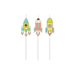 GENERICO - Velas Cohetes Set 3 Piezas Decoración Para Torta Cumpleaños Fiesta Infantil