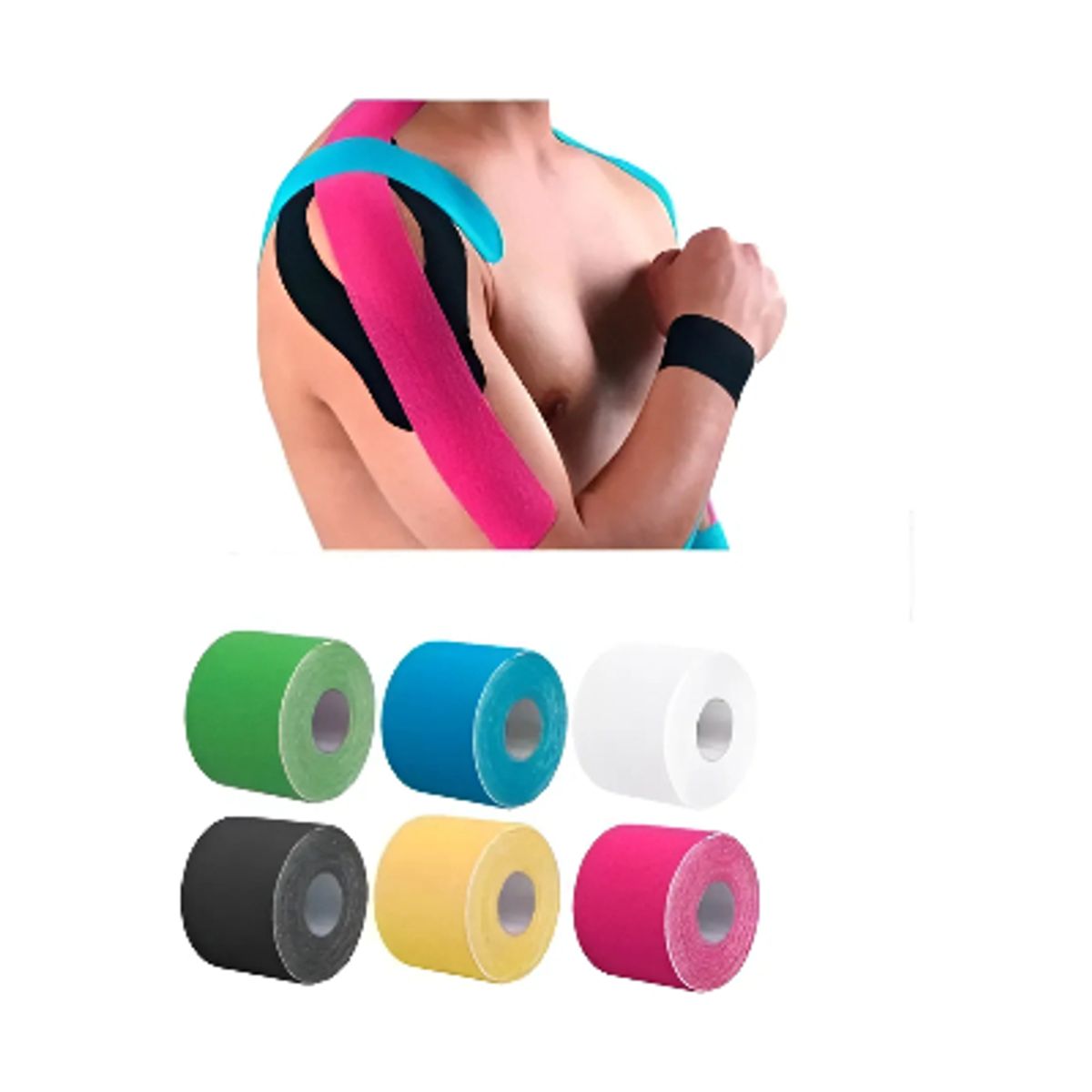 GENERICO - Cinta Tape Kinesiológico 5cm X 5m - Vendaje Neuromuscular Multicolor