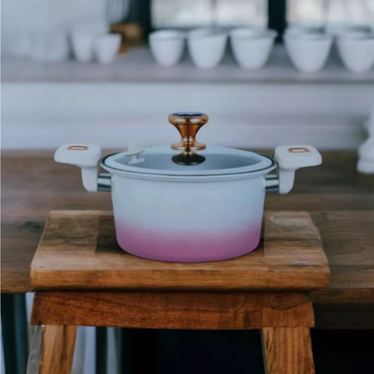GENERICO - Mini Olla De Micro Presión 4.5lts 24cm Multifuncional Blanco Con Rosa