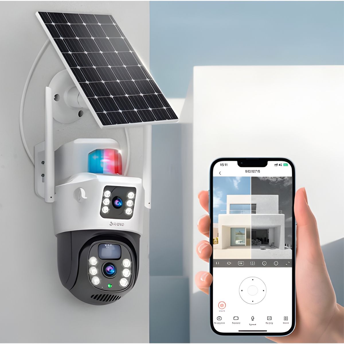 GENERICO - Cámara Solar con Chip 360° Exterior Wifi Inalámbrica Doble Lente