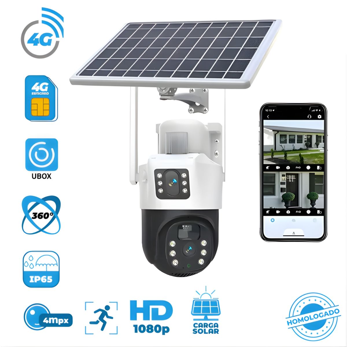 GENERICO - Cámara Solar con Chip 360° Exterior Wifi Inalámbrica Doble Lente