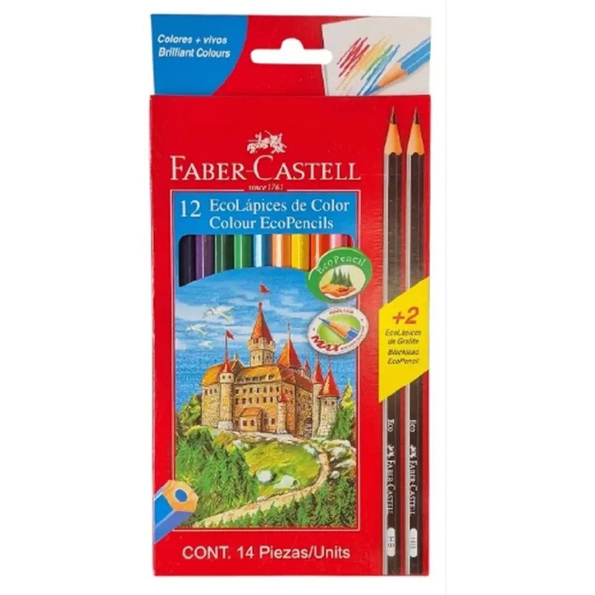 FABER-CASTELL - 12 Ecolapices De Colores +2 Grafitos Faber Castell 14 Pcs Multicolor