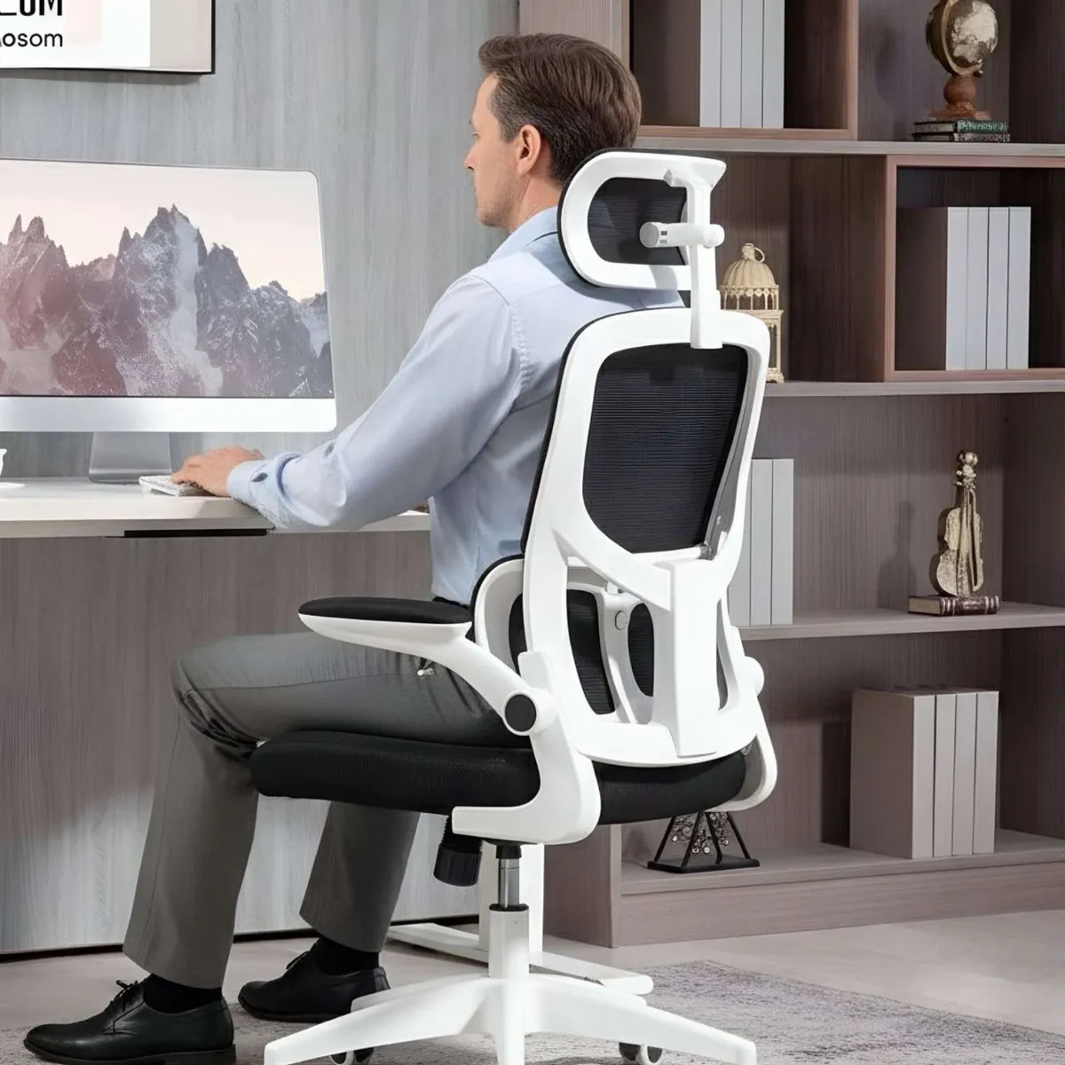 GENERICO - Silla Ergonómica de Oficina con Apoyacabeza Blanca