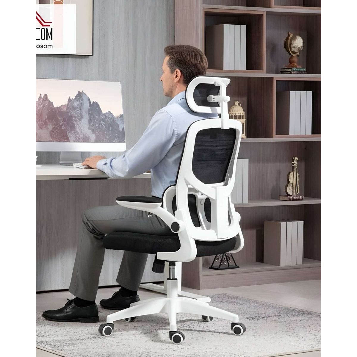 GENERICO - Silla Ergonómica de Oficina con Apoyacabeza Blanca