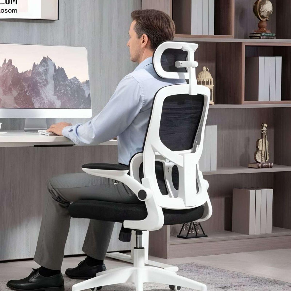 GENERICO - Silla Ergonómica de Oficina con Apoyacabeza Blanca