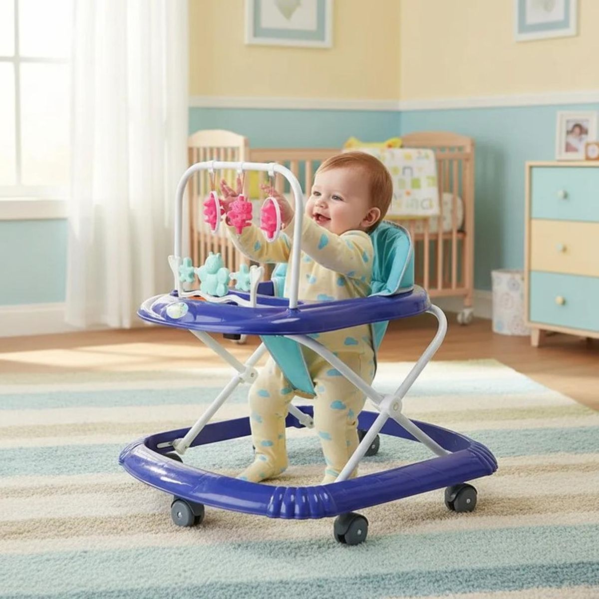 JAGIMA - Andador Plegable Flores Con Musica Bebes Portable Unisex - Celeste - Talla Única