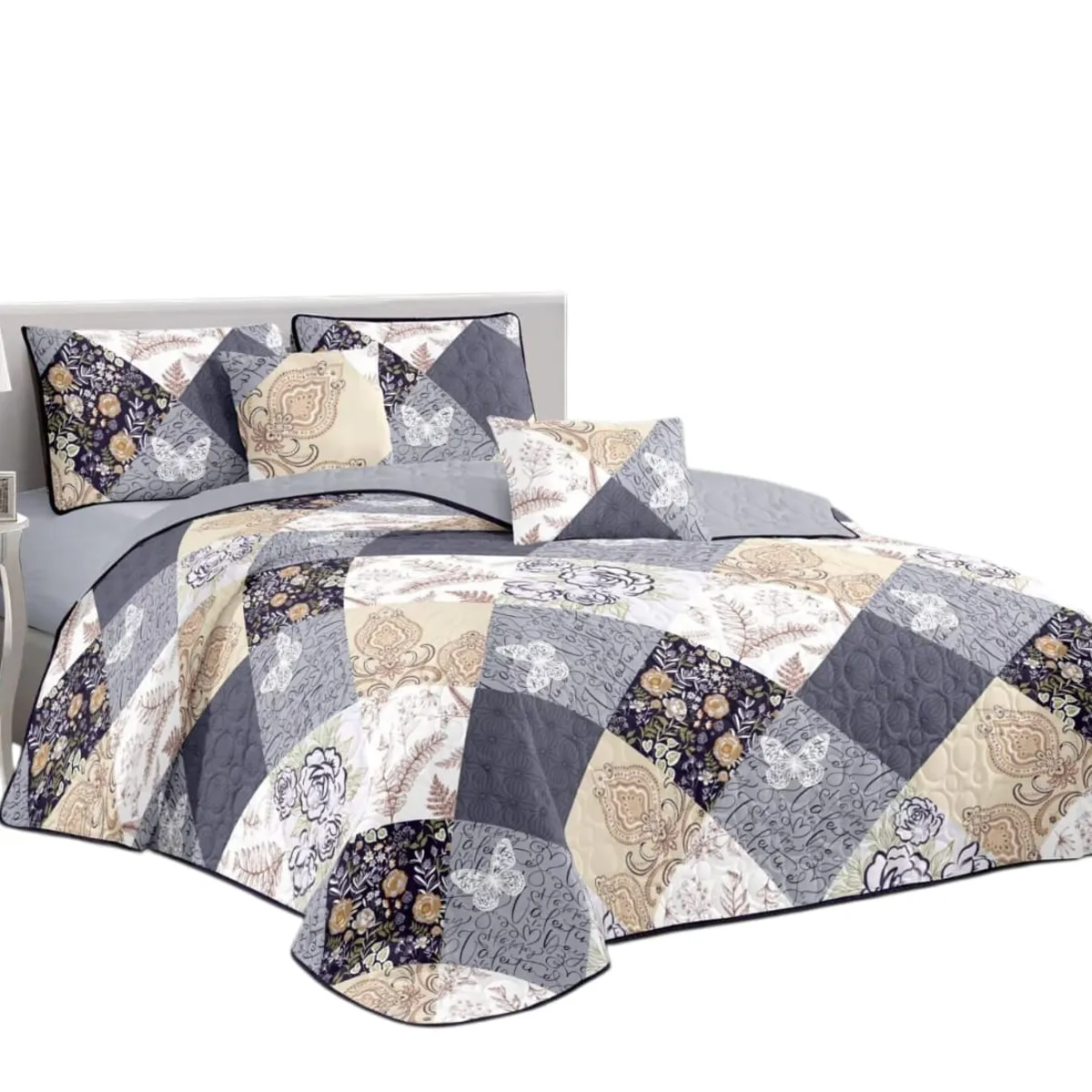 GENERICO - Cubrecama  2 plazas beige geometrico