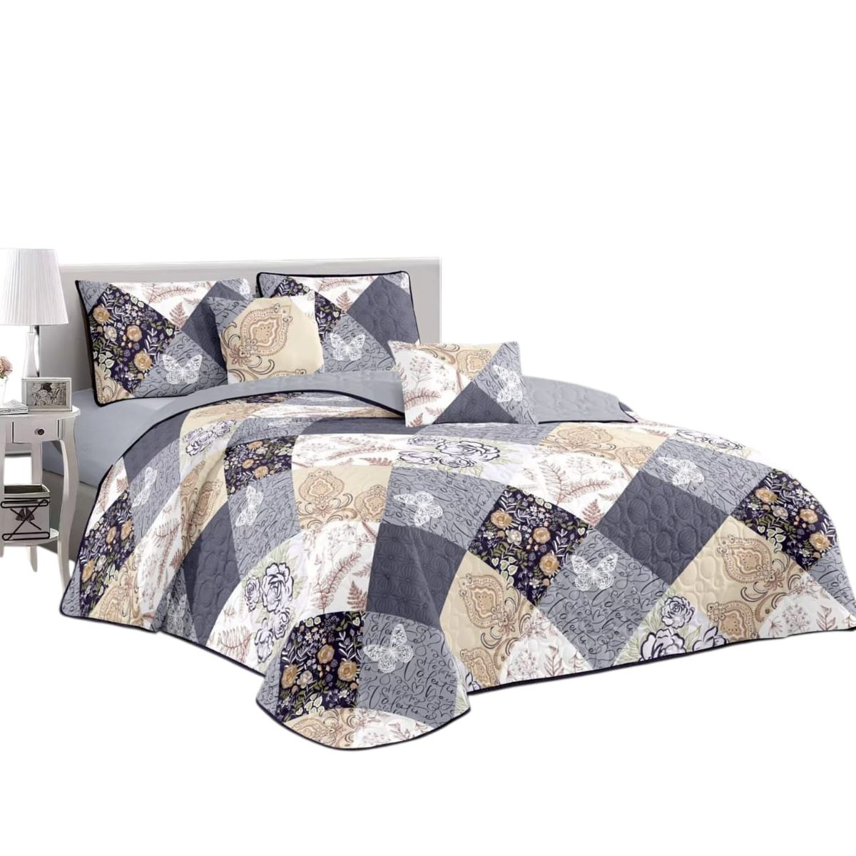 GENERICO - Cubrecama  2 plazas beige geometrico