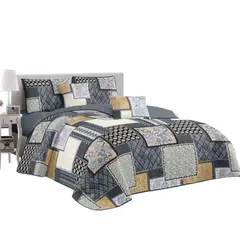 GENERICO - Cubrecama 2 plazas gris cuadrados