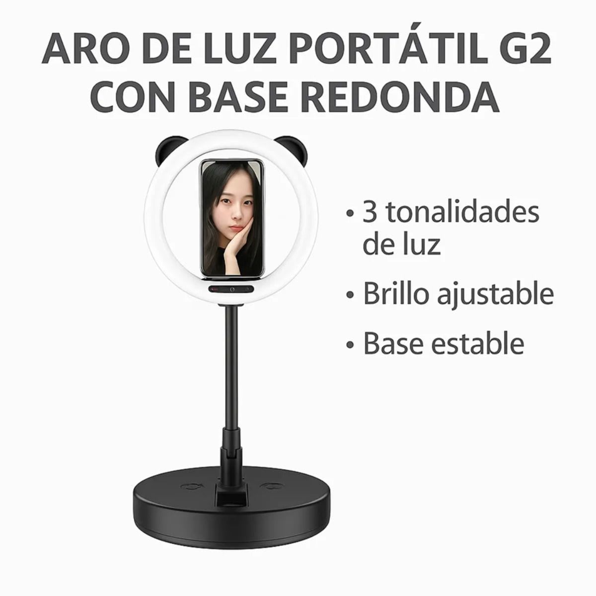 Aro de Luz Portátil G2 con Base Redonda  LED para Fotos y Videos, marca MOVI - Foto 2