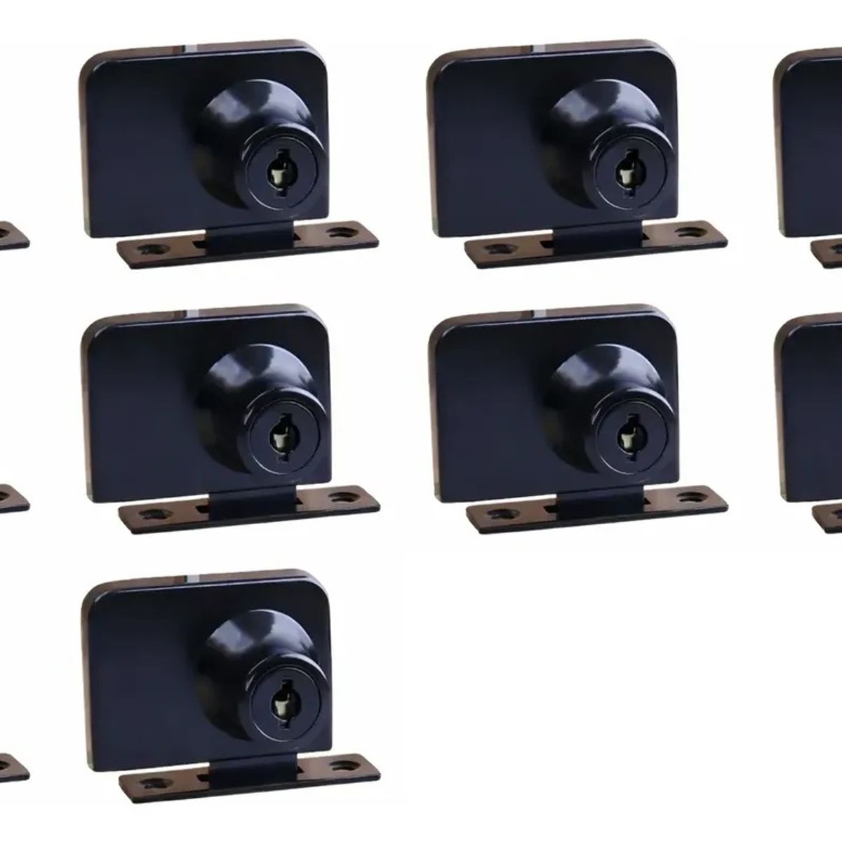 GENERICO - Cerradura Puerta Vidrio Mueble Doble De 3 A 8mm Negro 10 Un.