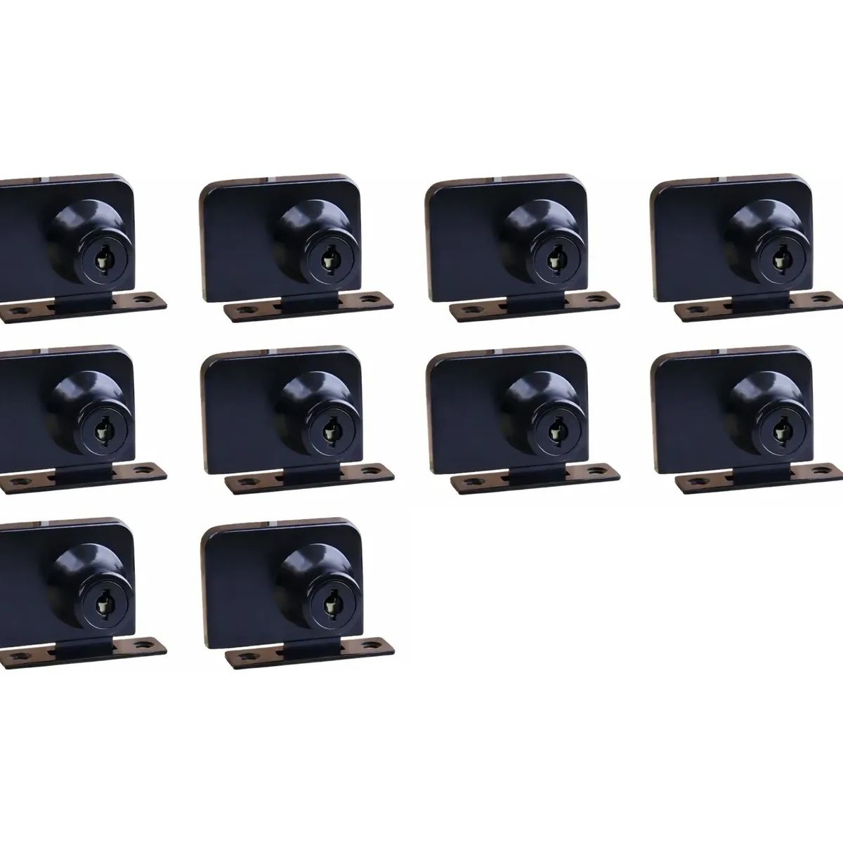 GENERICO - Cerradura Puerta Vidrio Mueble Doble De 3 A 8mm Negro 10 Un.