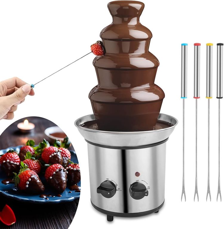 MOVI Cascada Fuente de Chocolate 4 Niveles de Acero Inoxidable – Diversión y Sabor en Cada Evento
