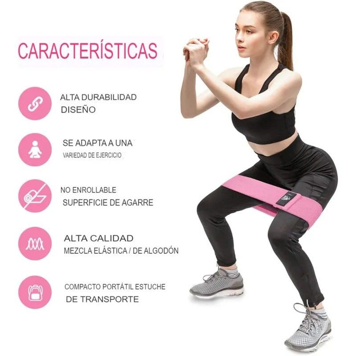 MOVI - Bandas de Elasticas para piernas y glúteos tela antideslizante de 3 niveles