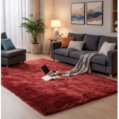 GENERICO - Alfombra Peluda 200x240 cm Antideslizante, Burdeo