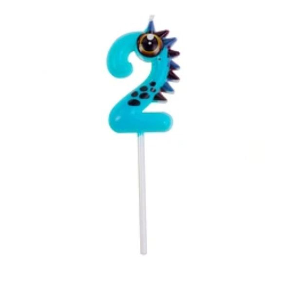 GENERICO - Vela Nº 2 dinosaurio celeste 11cm