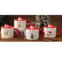 GENERICO - TAZAS PEQUEÑA CON TAPA NAVIDEÑAS 430ML