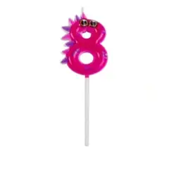 GENERICO - Vela Nº 8 dinosaurio fuscia 11cm