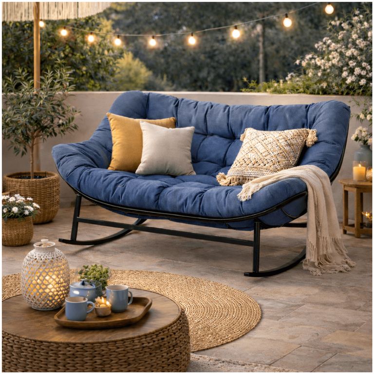 Sillon mecedor silla Mecedora Sitial dos cuerpo para jardin living Azul marino