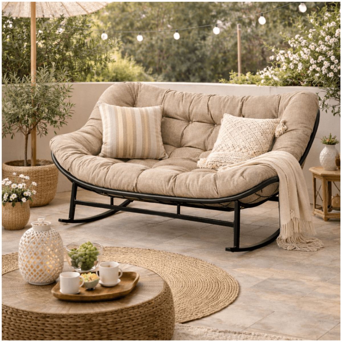 HOMER DESIGN - Sillon mecedor silla Mecedora Sitial dos cuerpo para jardín living