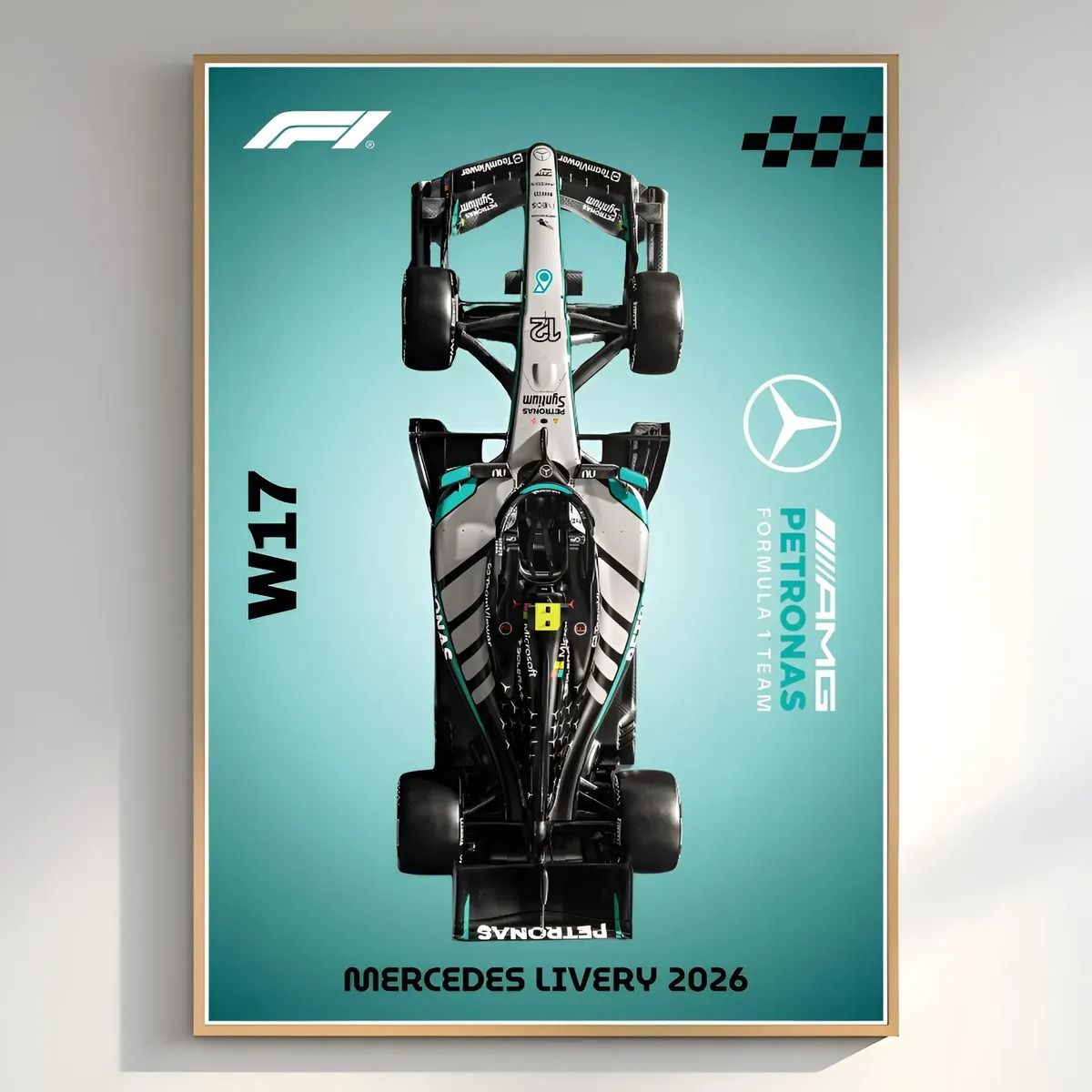 GENERICO - Cuadro Autos Fórmula 1 2026 Vista Mercedes Benz + Marco Negro