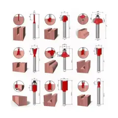 GENERICO - Set 15 Fresas Madera Toma 1/4 6.35mm - Router Tupi Fresadora