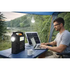 MOVI - Kit Portátil Solar de Emergencia - Generador con 4 Luces LED, Radio Bluetooth y Carga USB