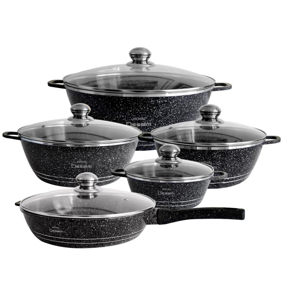GENERICO - Juego de Ollas 12 Piezas Granito Royal Dessine Bateria de Cocina Negro