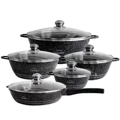 GENERICO - Juego de Ollas 12 Piezas Granito Royal Dessine color Negro