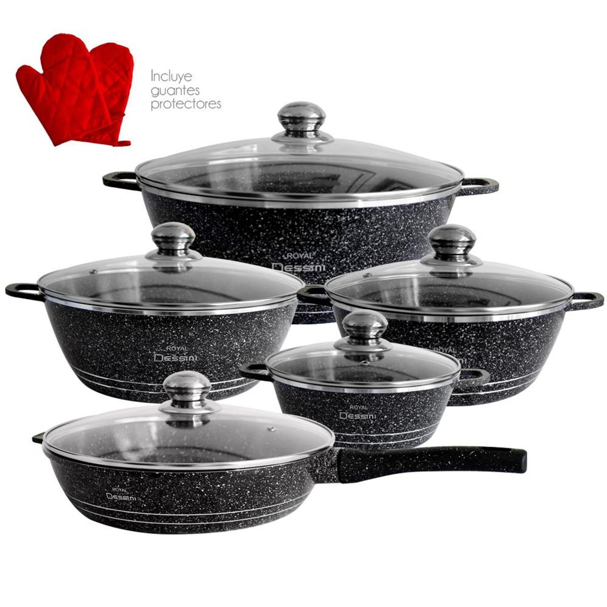 GENERICO - Juego de Ollas 12 Piezas Granito Royal Dessine Bateria de Cocina Negro