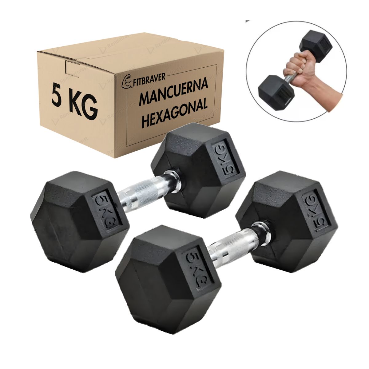 FITNESS SOLUTIONS - Par de Mancuernas de 5kg Acero y Caucho Fitbraver
