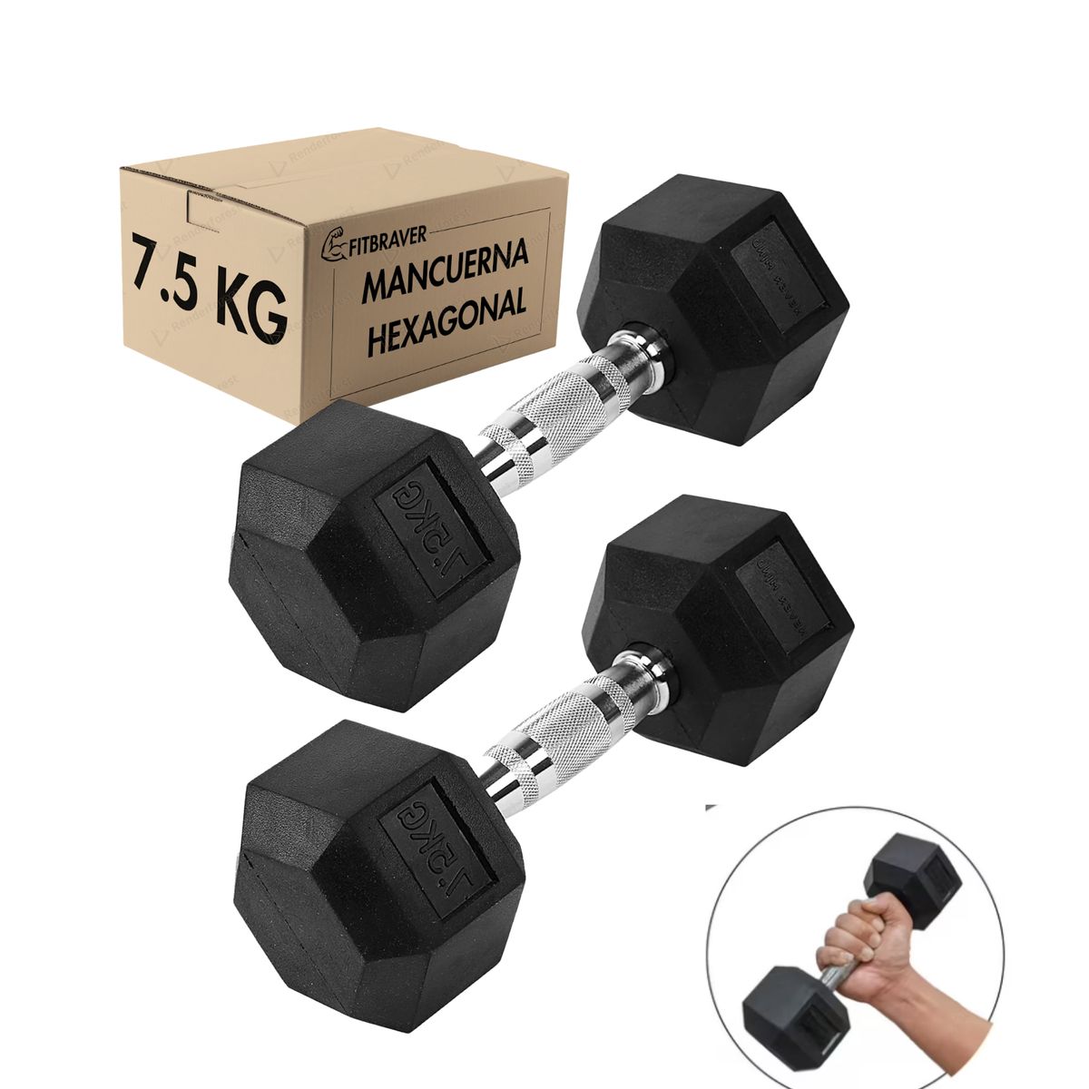 GENERICO - Par de Mancuernas de 7.5kg Acero y Caucho Fitbraver